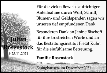 Traueranzeige von Julian Rosenstock von Braunschweiger Zeitung