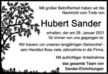 Traueranzeige von Hubert Sander von Braunschweiger Zeitung