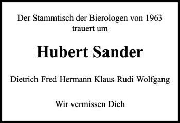 Traueranzeige von Hubert Sander von Braunschweiger Zeitung