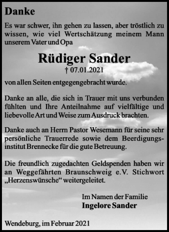 Traueranzeige von Rüdiger Sander von Braunschweiger Zeitung