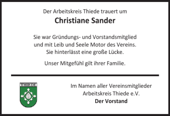 Traueranzeige von Christiane Sander von Salzgitter Zeitung