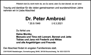 Traueranzeige von Dr. Peter Ambrosi von Braunschweiger Zeitung