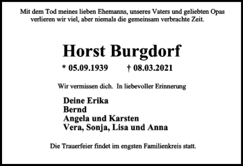 Traueranzeige von Horst Burgdorf von Braunschweiger Zeitung