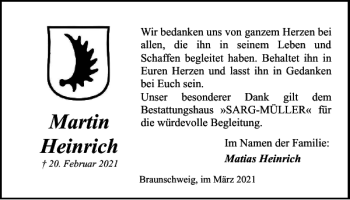 Traueranzeige von Martin Heinrich von Braunschweiger Zeitung