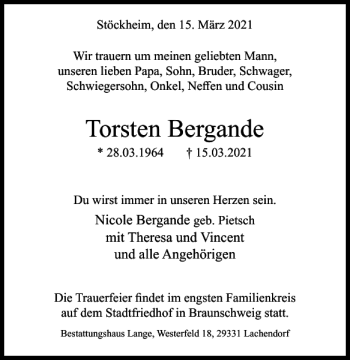 Traueranzeige von Torsten Bergande von Braunschweiger Zeitung