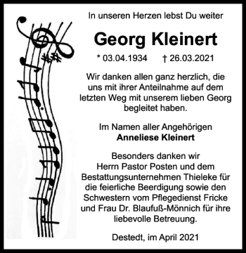 Traueranzeige von Georg Kleinert von Braunschweiger Zeitung