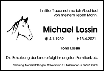 Traueranzeige von Michael Lossin von Wolfsburger Nachrichten