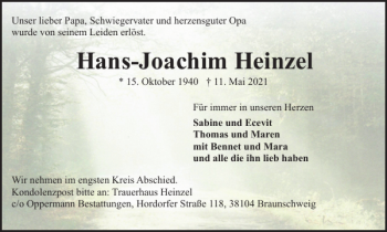 Traueranzeige von Hans-Joachim Heinzel von Braunschweiger Zeitung