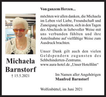 Traueranzeige von Michaela Barnstorf von Wolfenbütteler Zeitung