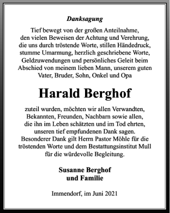 Traueranzeige von Harald Berghof von Salzgitter Zeitung