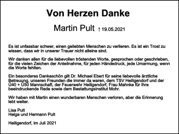 Traueranzeige von Martin Pult von Wolfsburger Nachrichten