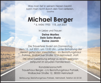 Traueranzeige von Michael Berger von Helmstedter Nachrichten