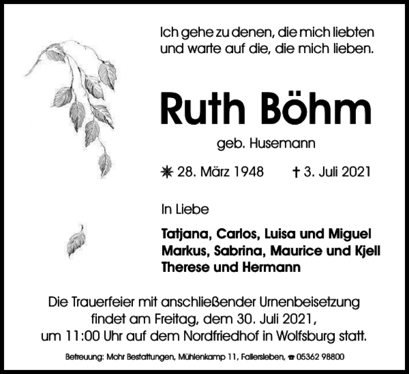 Traueranzeigen Von Ruth Böhm Trauer38de