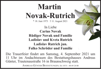 Traueranzeige von Martin Novak-Rutrich von Braunschweiger Zeitung