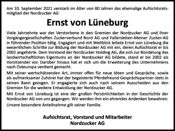 Traueranzeige von Ernst von Lüneburg von Braunschweiger Zeitung