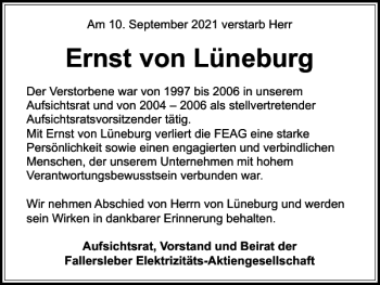 Traueranzeige von Ernst von Lüneburg von Wolfsburger Nachrichten