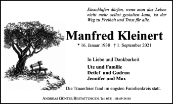 Traueranzeige von Manfred Kleinert von Braunschweiger Zeitung