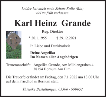 Traueranzeige von Karl Heinz Grande von Helmstedter Nachrichten