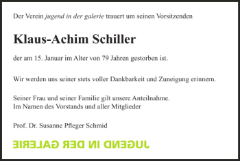 Traueranzeige von Klaus-Achim Schiller von Wolfsburger Nachrichten