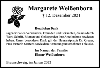 Traueranzeige von Margarete Weißenborn von Braunschweiger Zeitung