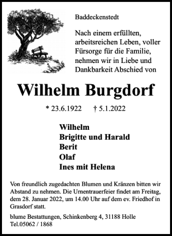 Traueranzeige von Wilhelm Burgdorf von Salzgitter Zeitung