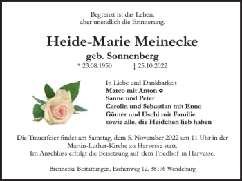 Traueranzeige von Heide-Marie Meinecke von Peiner Nachrichten