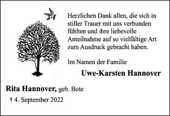 Traueranzeige von Rita Hannover von Wolfenbütteler Zeitung