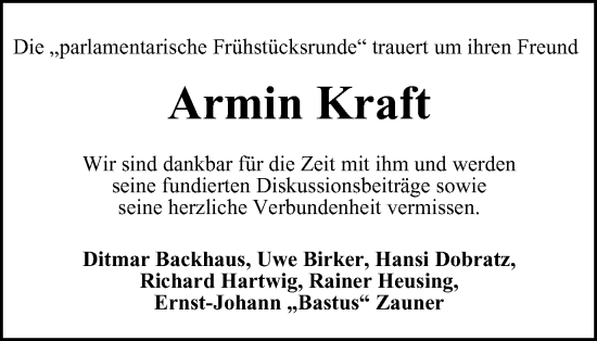 Traueranzeige von Armin Kraft von Braunschweiger Zeitung