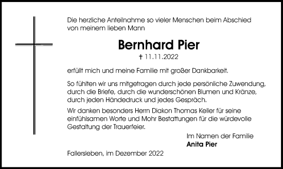 Traueranzeige von Bernhard Pier von Wolfsburger Nachrichten