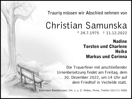 Traueranzeige von Christian Samunska von Peiner Nachrichten