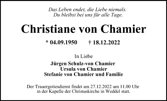 Traueranzeige von Christiane von Chamier von Braunschweiger Zeitung