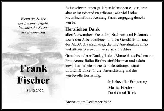 Traueranzeige von Frank Fischer von Braunschweiger Zeitung