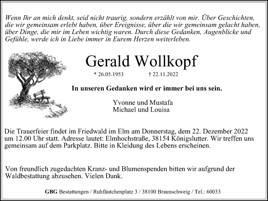 Traueranzeige von Gerald Wollkopf von Braunschweiger Zeitung