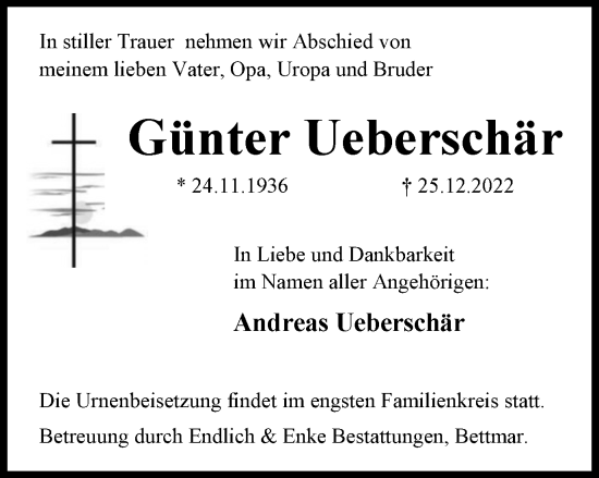 Traueranzeige von Günter Ueberschär von Peiner Nachrichten