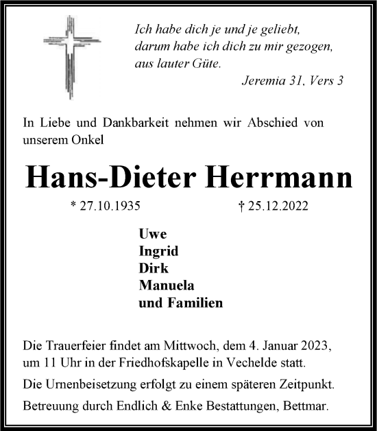 Traueranzeige von Hans-Dieter Herrmann von Braunschweiger Zeitung