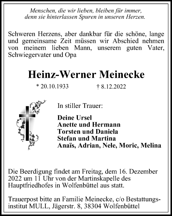 Traueranzeige von Heinz-Werner Meinecke von Wolfenbütteler Zeitung