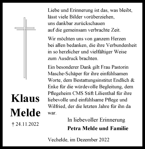 Traueranzeige von Klaus Melde von Peiner Nachrichten, Wolfenbütteler Zeitung