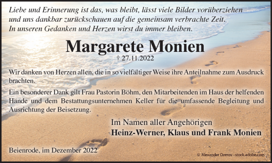 Traueranzeige von Margarete Monien von Helmstedter Nachrichten