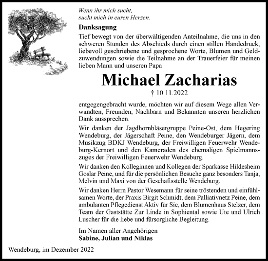 Traueranzeige von Michael Zacharias von Peiner Nachrichten