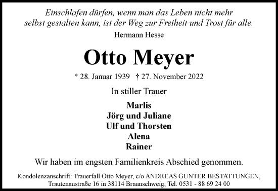 Traueranzeige von Otto Meyer von Braunschweiger Zeitung