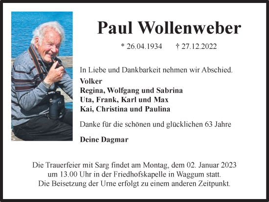 Traueranzeige von Paul Wollenweber von Braunschweiger Zeitung