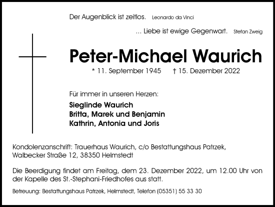 Traueranzeige von Peter-Michael Waurich von Helmstedter Nachrichten