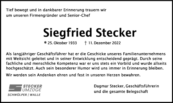 Traueranzeige von Siegfried Stecker von Braunschweiger Zeitung