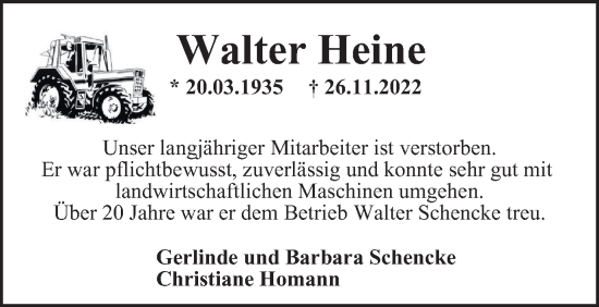 Traueranzeige von Walter Heine von Helmstedter Nachrichten