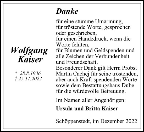 Traueranzeige von Wolfgang Kaiser von Braunschweiger Zeitung