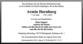 Traueranzeige von Armin Hornburg von Braunschweiger Zeitung