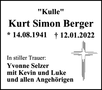 Traueranzeige von Kurt Simon Berger von Braunschweiger Zeitung