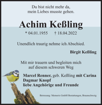 Traueranzeige von Achim Keßling von Braunschweiger Zeitung