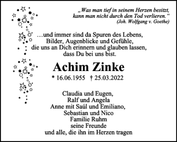 Traueranzeige von Achim Zinke von Braunschweiger Zeitung