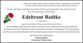 Traueranzeige von Edeltraut Badtke von Braunschweiger Zeitung